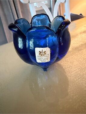 Vintage Design Guild Deep Cobalt Blue Tulip Glass Votive Spain